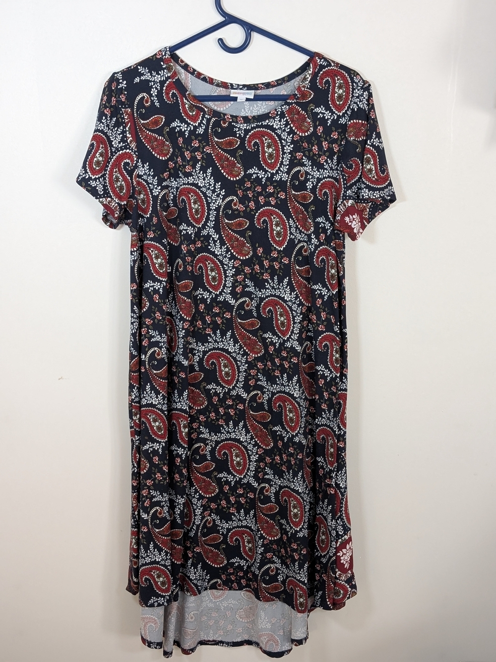 LuLaRoe Black Paisley Short Sleeve Swing Dress with Red Accents